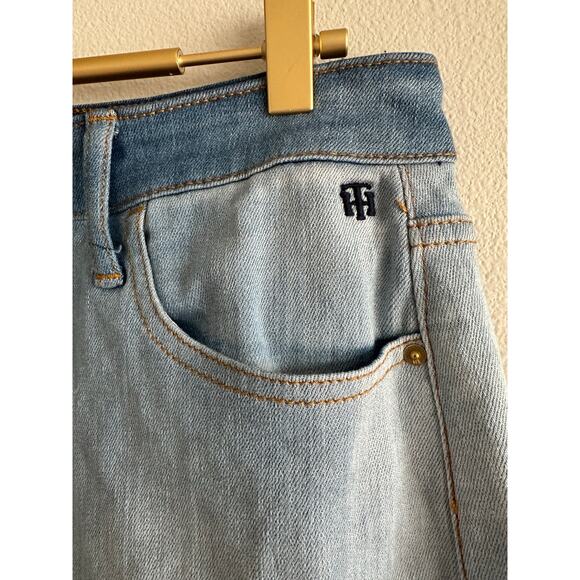 Tommy Hilfiger Patchwork Denim Mini Skirt Blue Two-Tone Y2K Style Size 8 - Picture 4 of 7